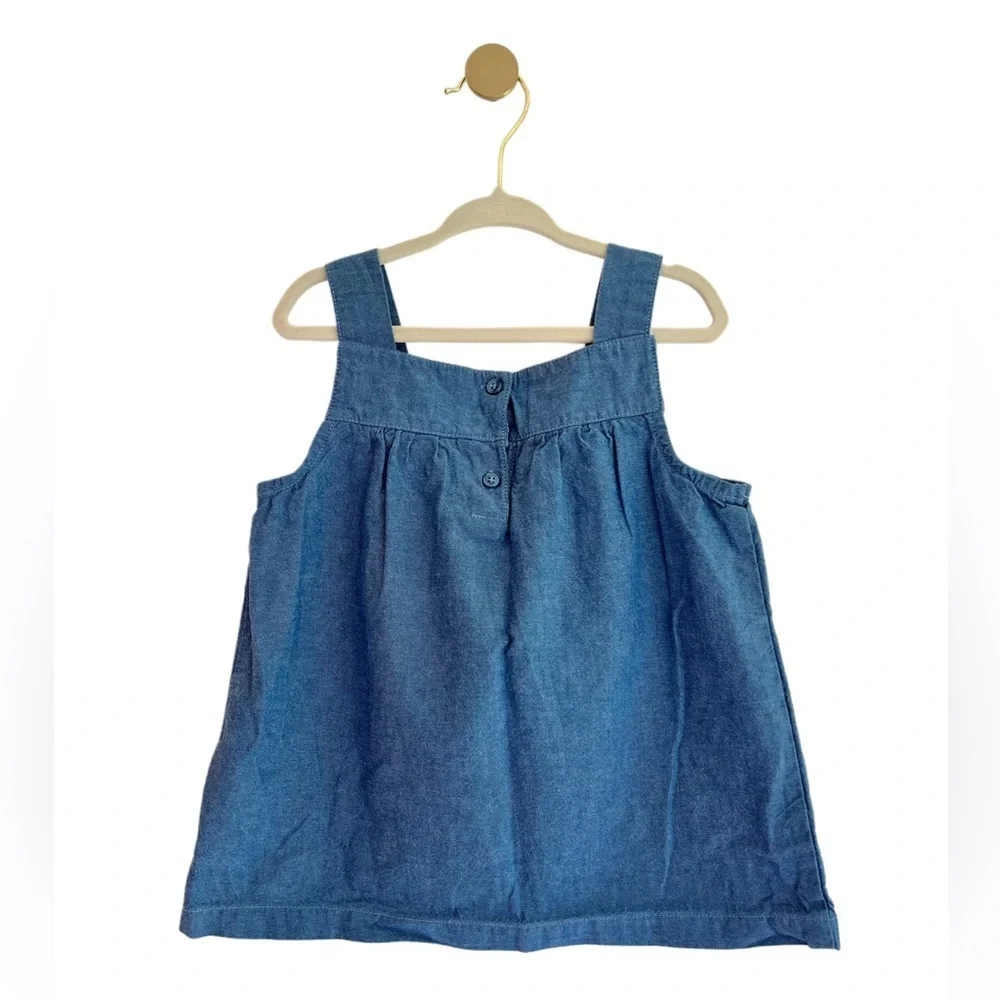 Carter's Kids Blue Chambray Tank Top with Floral Embroidery | Girls 4T LIKE NEW